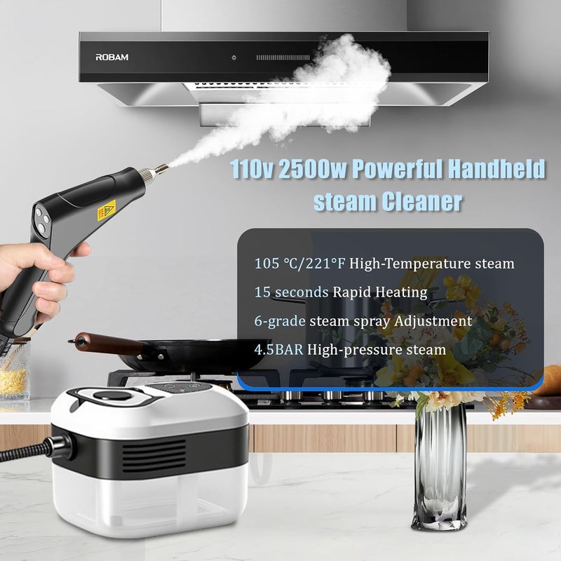 Haosidsn Powerful 2500W Handheld Steam Cleaner,15s Fast Heat-Up & High-Pressure Steam, 6-Level Adjustable Settings for Deep Cleaning on Floors, Kitchen, Bathroom, Car, Grout (White) - Image 2